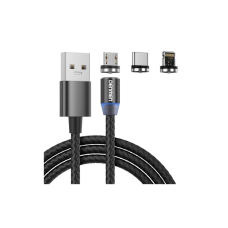 Дата кабель USB 2.0 AM to Lightning + Micro 5P + Type-C magnetic black Denmen (DN-D09E-BK)