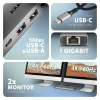 Концентратор AXAGON USBC to 2xUSBA + 1xUSBC + 2xHDMI + RJ45 + PD100W 0.15m gray (HMC-7HX2)