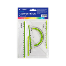 Линейка Kite набор: линейка 15 см, 2 угольника, транспортир (салатовая полоса) (K-280-09)