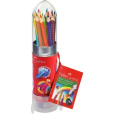 Олівці кольорові Faber-Castell Grip 15 кольорів в пластиковому тубі в формі"Ракети" (112457) (27635)