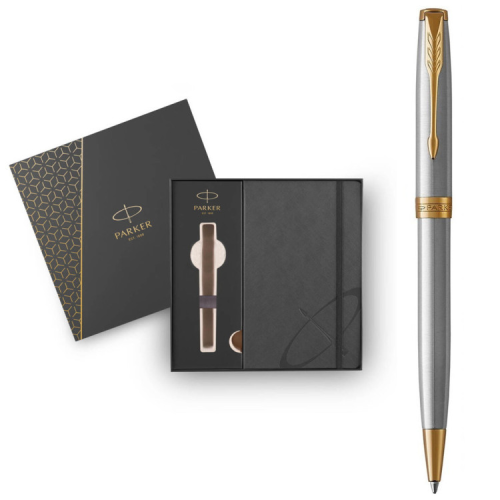 Ручка кулькова Parker SONNET 17 Stainless Steel GT BP + блокнот Parker + подар.упак. GIFT24 (84 132b24)