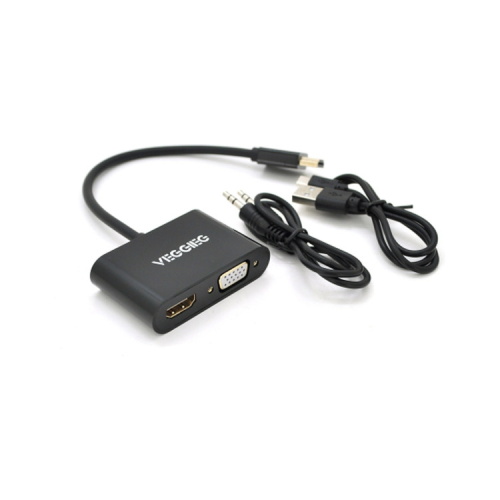 Перехідник HDMI M to VGA F + HDMI F 0.25m black VEGGIEG (YT-C-H-V500)