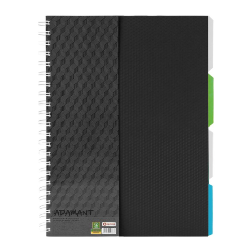 Блокнот Optima A4 Adamant пластикова обкладинка, з розділювачами та перфорацією, 120 аркушів, клітинка чорний (O20843-01)