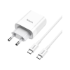 Зарядний пристрій HOCO C80A Rapido 1xUSB-C PD20W + 1xUSB QC3.0 + cable USB-C to USB-C White (6931474740533)